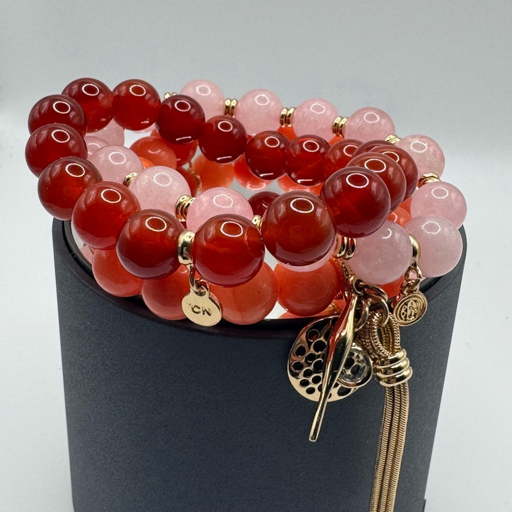 R.J Graziano set of 3 Glass Beaded Gold Fringe charms Bracelets New in a Box